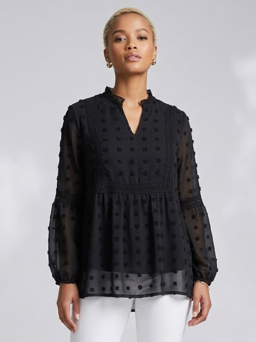 C+D+M | Black Boho Tunic Blouse Sz S